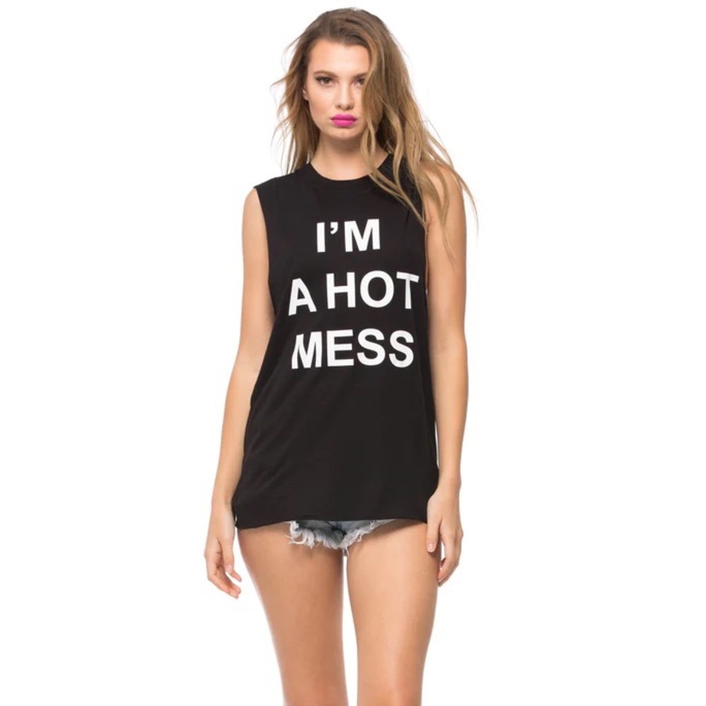 NWT - BLQ Basiq “I’m a Hot Mess” Muscle Tee